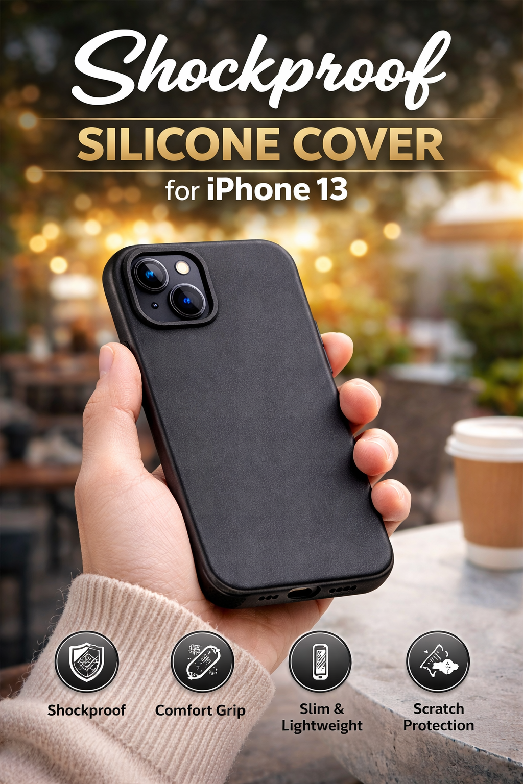 shockproof silicone cover for iPhone 13 silicone mobile cover matte finish soft silicone phone case black